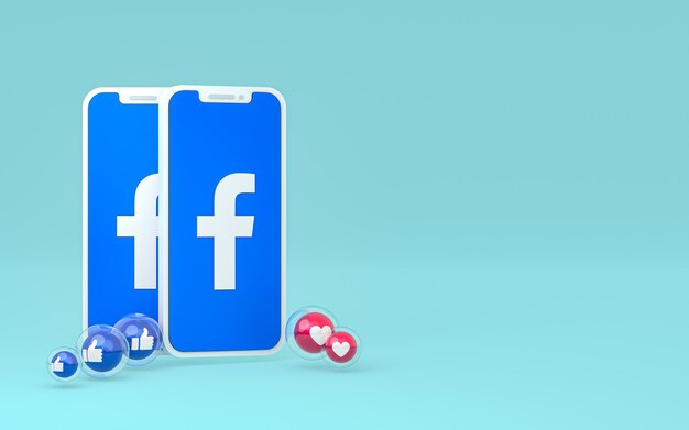 Ikona Facebooka na ekranie smartfona i reakcje na Facebooku miłość, wow, jak emoji z miejscem na kopię