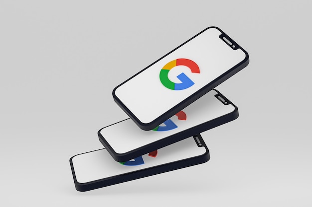 Ikona Google na ekranie smartfona lub telefonu komórkowego renderowania 3d