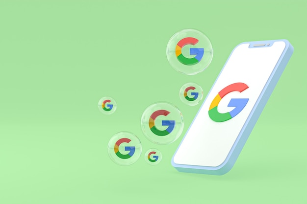 Ikona Google na ekranie smartfona lub telefonu komórkowego renderowania 3d