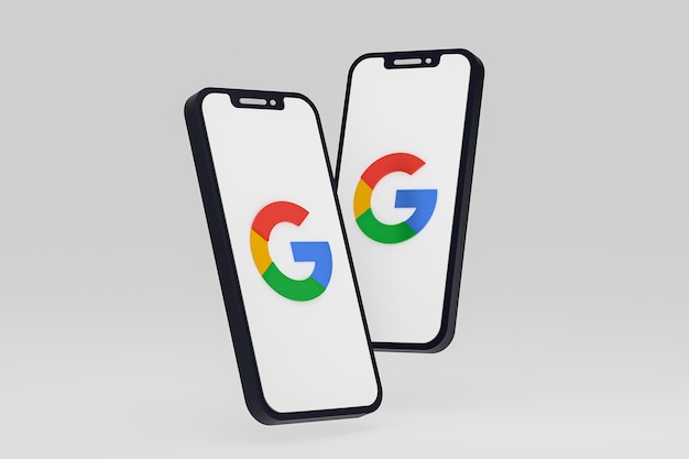 Ikona Google na ekranie smartfona lub telefonu komórkowego renderowania 3d