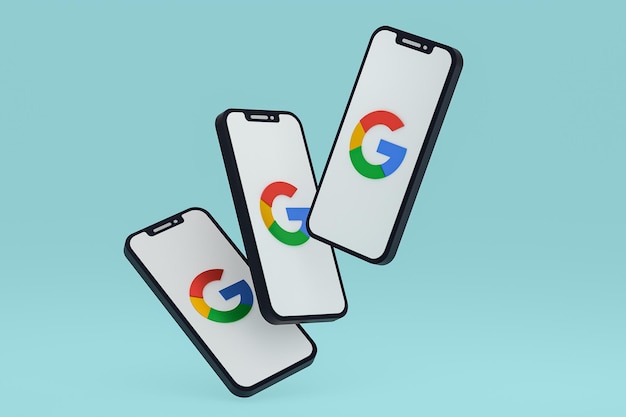 Ikona Google na ekranie smartfona lub telefonu komórkowego renderowania 3d