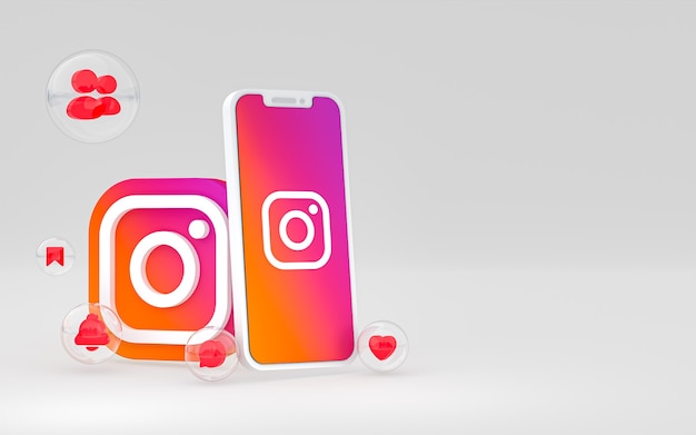 Ikona Instagram na ekranie smartfona lub mobilnego i instagramowego renderowania reakcji miłości