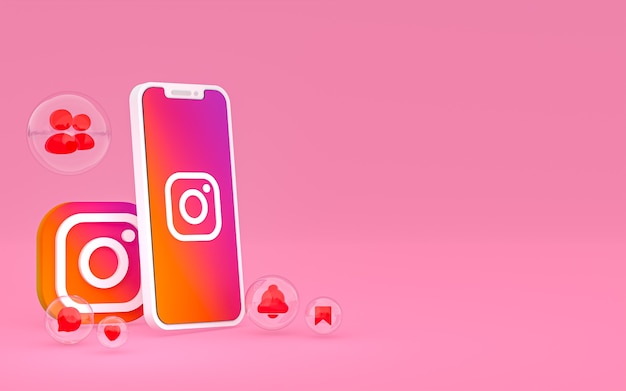 Ikona Instagram na ekranie smartfona lub reakcji na telefon komórkowy i instagram renderowania 3d