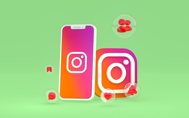 Ikona Instagram na ekranie smartfona lub reakcji na telefon komórkowy i instagram renderowania 3d