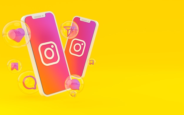 Ikona Instagram na ekranie smartfona lub reakcji na telefon komórkowy i instagram renderowania 3d