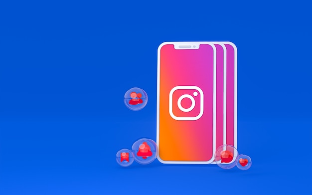 Ikona Instagram na ekranie smartfona lub telefonu komórkowego, renderowania 3d