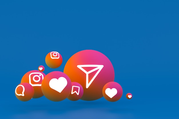 Ikona Instagram ustawić renderowanie 3d na niebieskim tle