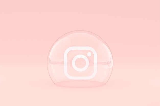Ikona Instagrama na ekranie smartfona lub reakcje mobilne i instagramowe uwielbiają renderowanie 3d na różowym tle