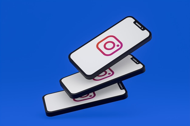 Ikona Instagrama na ekranie smartfona lub renderowania 3d telefonu komórkowego