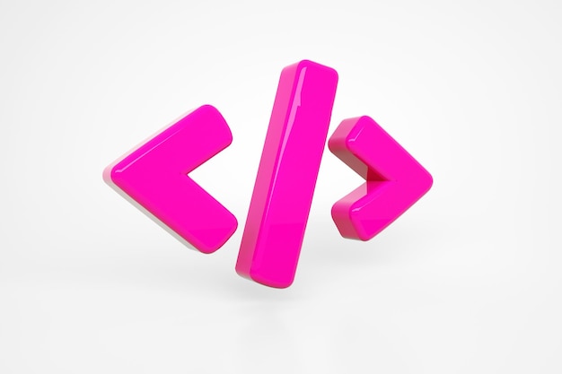 Ikona kodu 3d render niebieskiego symbolu kodu z miejscem na tekst