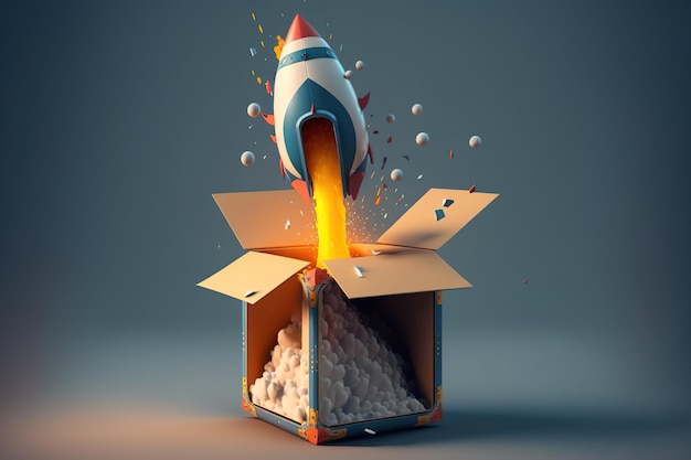 Ikona kreskówki rakiety wystrzeliwanej z pudełka Koncepcja symbolu technologii biznesowej