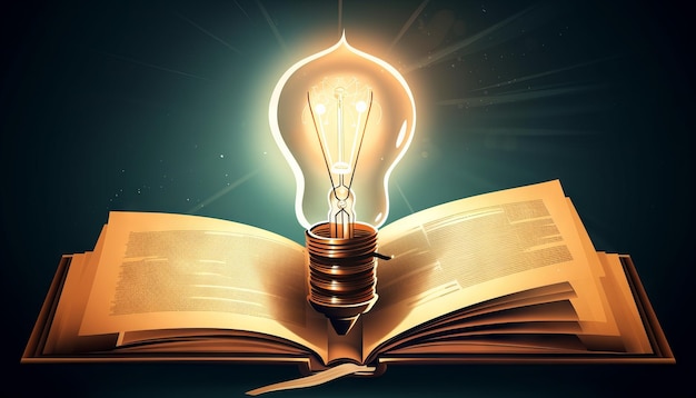 Ikona książki i żarówki świecące razem symbolizujące oświecające i transformujące efekty edukacji Generative ai