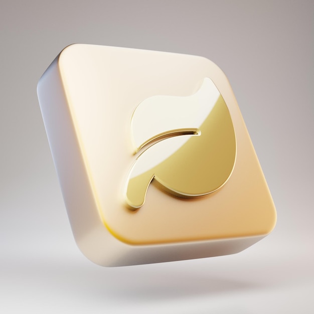 Ikona liścia. Złoty symbol liścia na matowej złotej płycie. 3D renderowane ikony mediów społecznościowych.