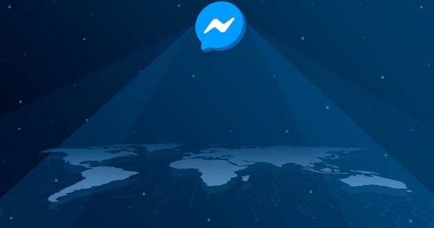 Ikona logo Messenger na wszystkich kontynentach mapy świata 3d