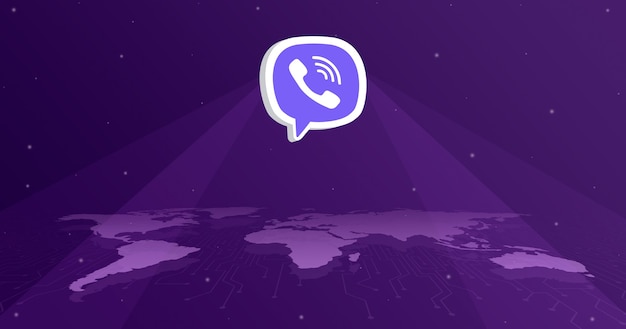 ikona logo viber na mapie świata 3d