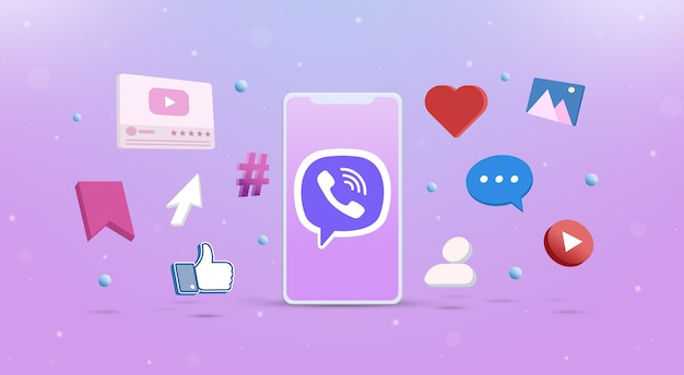 Ikona Logo Viber Na Telefonie Z Ikonami Sieci Społecznościowych Wokół 3d