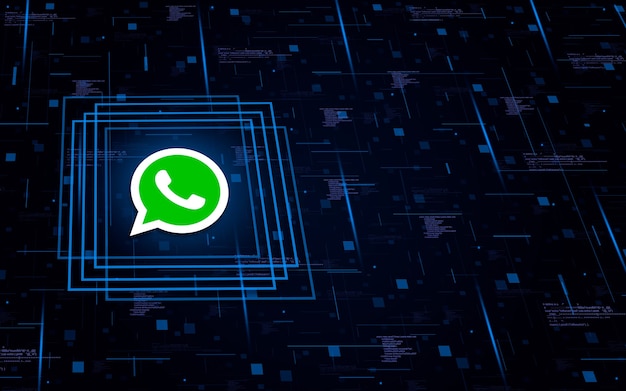 Ikona logo Whatsapp na tle technologicznym z elementami kodu