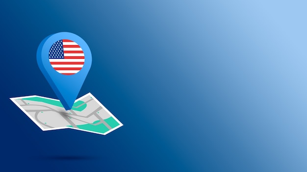 Ikona lokalizacji z flagą USA na mapie renderowania 3d