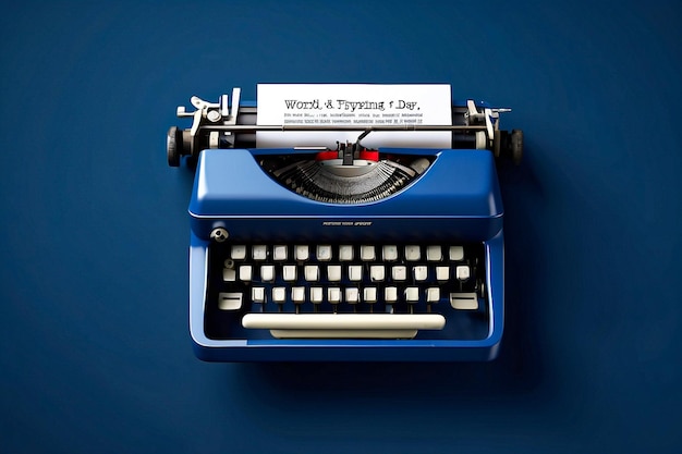 Ikona maszyny do pisania z grubym tekstem na ciemno niebieskim tle na pamiątkę Światowego Dnia Pisania