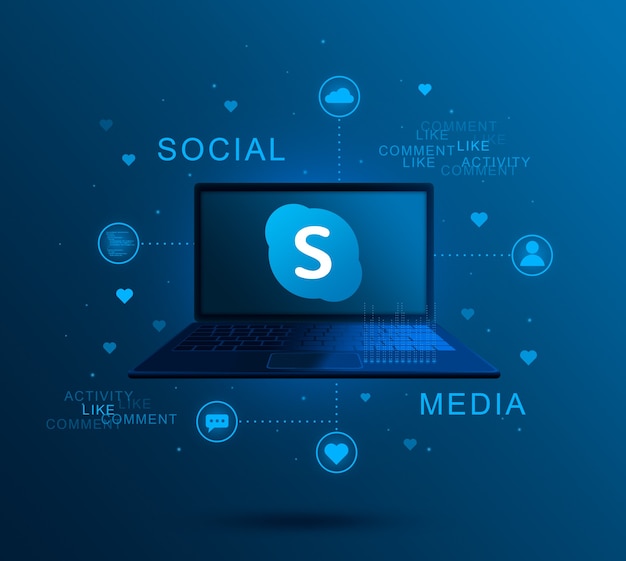 Ikona mediów społecznościowych Skype na ekranie laptopa