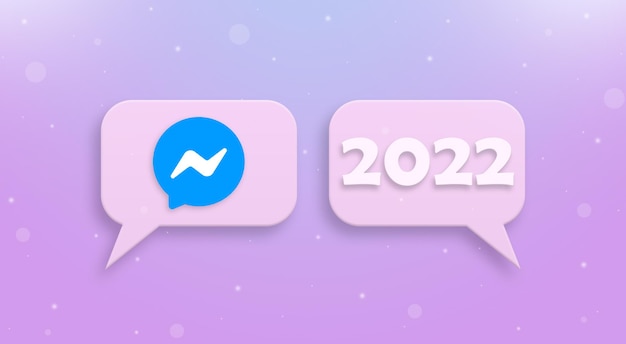 Ikona Messenger i nowy rok 2022 na dymku 3d