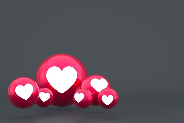Ikona miłości Facebook reakcje emoji renderowania 3d, symbol balonu mediów społecznościowych na szaro