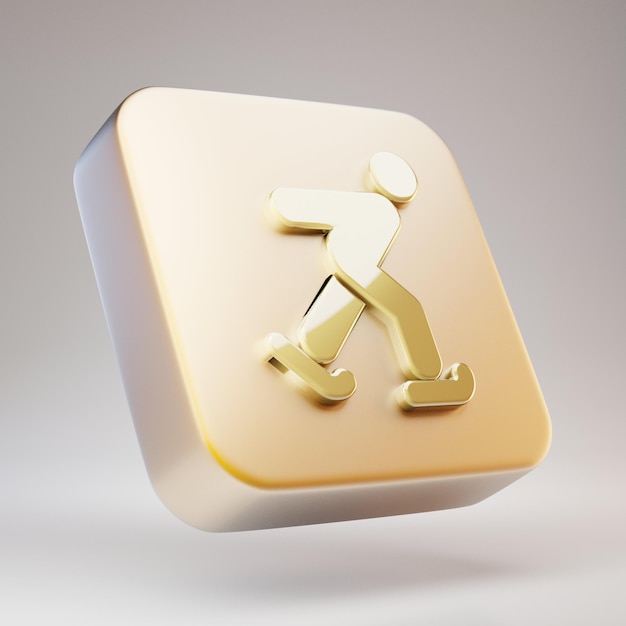 Ikona na łyżwach. Złoty symbol łyżwiarstwa na matowej złotej płycie. 3D renderowane ikony mediów społecznościowych.
