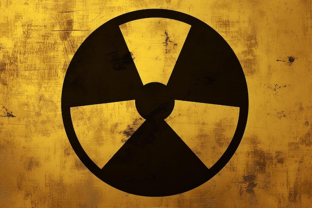Zdjęcie ikona promieniowania żółty i czarny metaliczny znak ryzyko radioaktywna moc niebezpieczny reaktor ostrzeżenie energii.