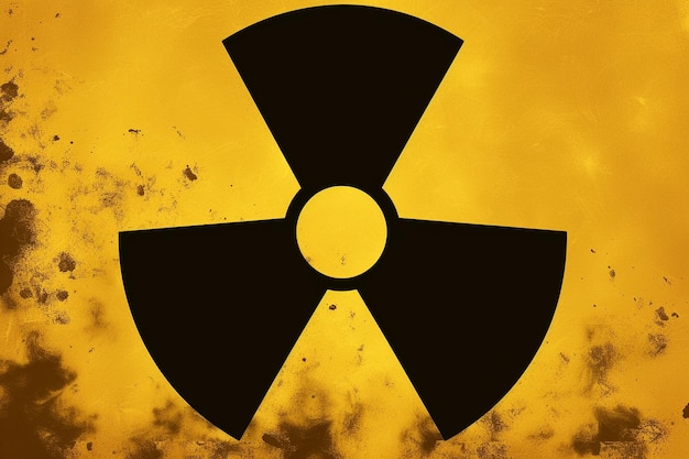 Zdjęcie ikona promieniowania żółty i czarny metaliczny znak ryzyko radioaktywna moc niebezpieczny reaktor ostrzeżenie energii.