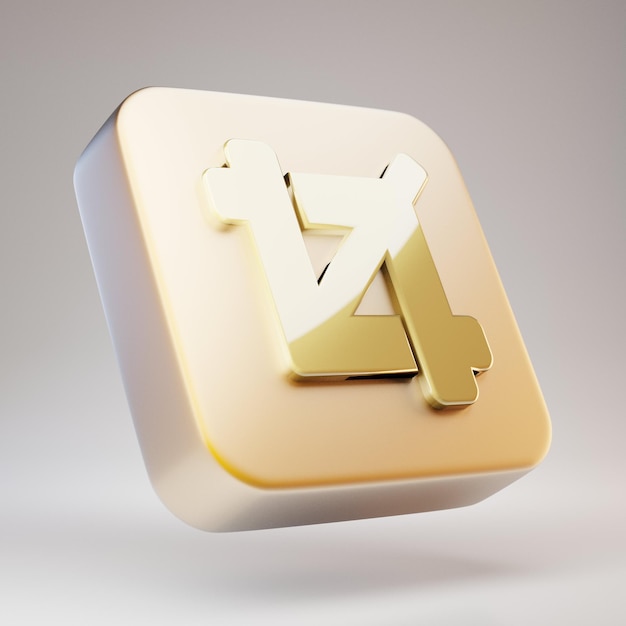 Ikona przycinania. Złoty symbol upraw na matowej złotej płycie. 3D renderowane ikony mediów społecznościowych.