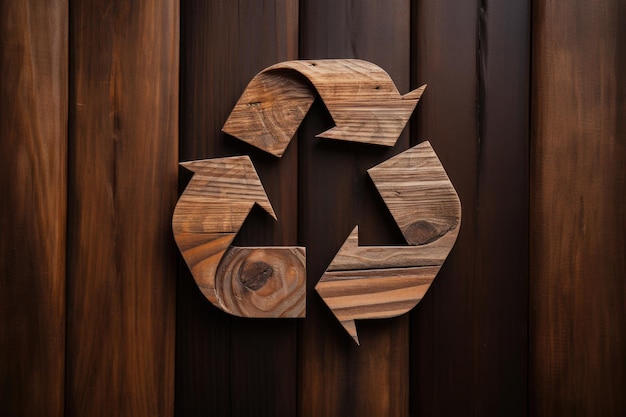 ikona recyklingu na tle drewniane ai generatywne