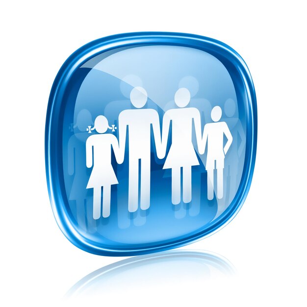 ikona rodziny niebieskie szkło izolowane na białym