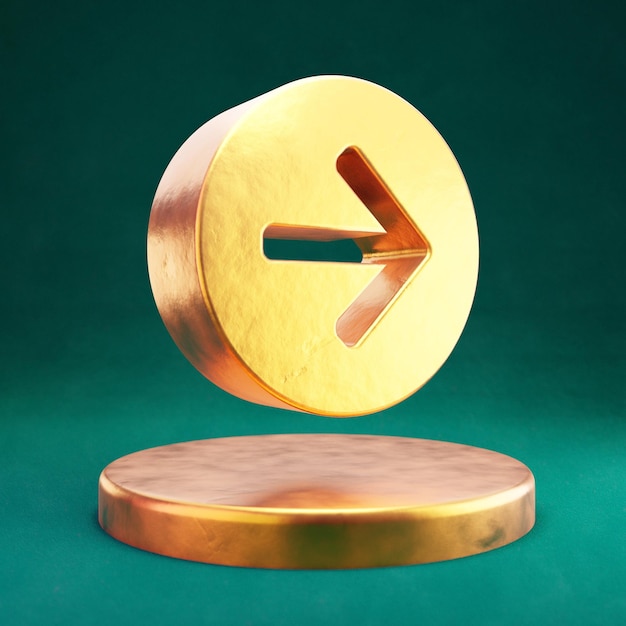 Ikona strzałki koło w prawo. Fortuna Gold Arrow Circle Right symbol z Tidewater zielonym tle. 3D renderowane ikony mediów społecznościowych.