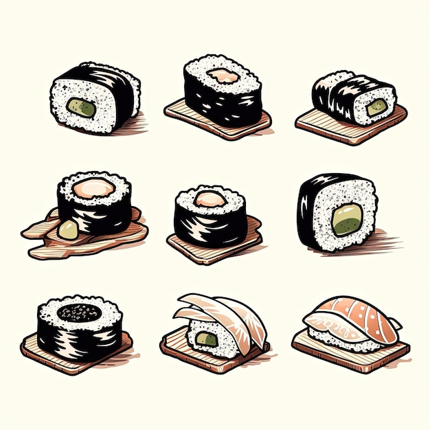 Zdjęcie ikona sushi ręcznie narysowana ilustracja konturów w stylu cranberrycore