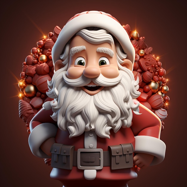 Ikona świąt Bożego Narodzenia Świętego Mikołaja odizolowana ilustracja renderowania 3D