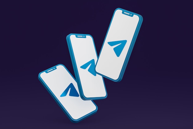 Ikona telegramu na ekranie smartfona lub telefonu komórkowego renderowania 3d