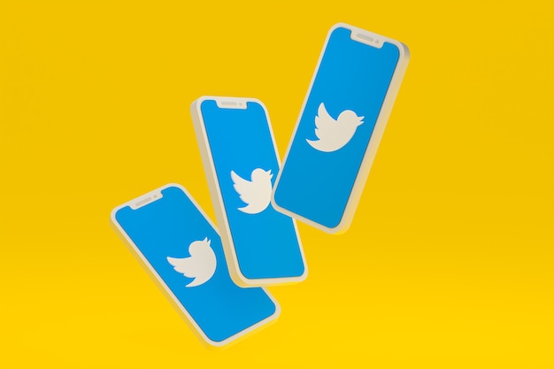 Ikona Twittera na ekranie smartfona lub mobilnego renderowania 3d