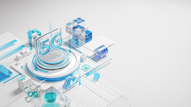 Ikona usług sieciowych 5G Pusta przestrzeń Banner 3D Render