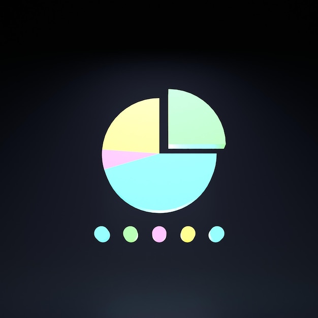 Zdjęcie ikona wykresu kołowego element neonowy na czarnym tle ilustracja renderowania 3d