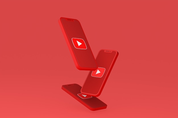 Ikona Youtube na ekranie smartfona lub telefonu komórkowego renderowania 3d