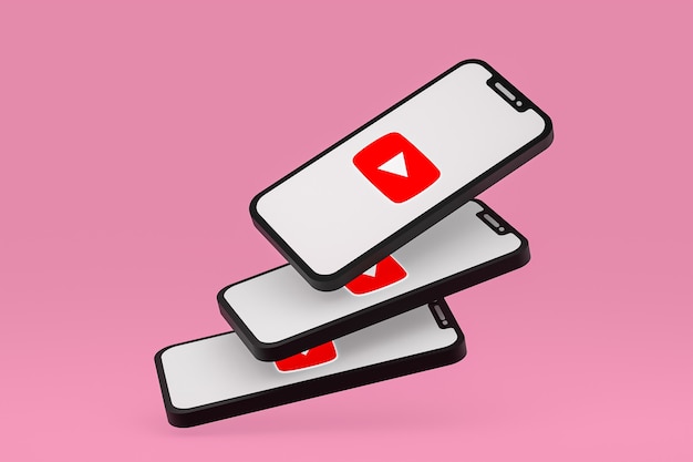 Ikona Youtube na ekranie smartfona lub telefonu komórkowego renderowania 3d