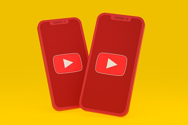 Ikona Youtube na ekranie smartfona lub telefonu komórkowego renderowania 3d