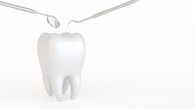 Ikona Zęba Z Medycznym Narzędziem Dentystycznym Lub Lusterkiem Inspekcyjnym Do Koncepcji Opieki Stomatologicznej Zębów Renderowania 3d