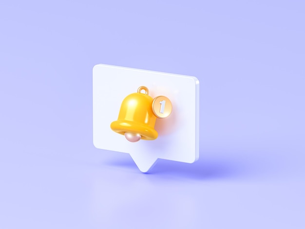 Ikona złotego dzwonka w ramce wiadomości na białym tle na niebieskim tle Renderowanie ilustracji 3D