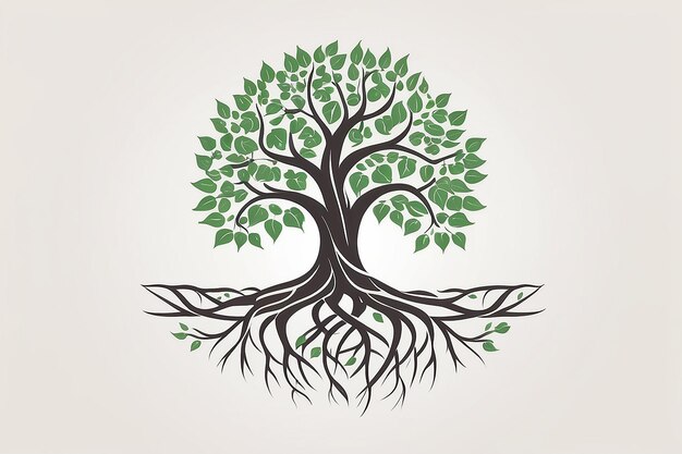 Ikonka drzewa z liśćmi i korzeniami