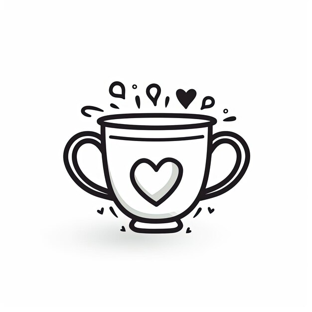 ikonka filiżanki kawy rysowana z miłością w stylu graficznym czarno-białym