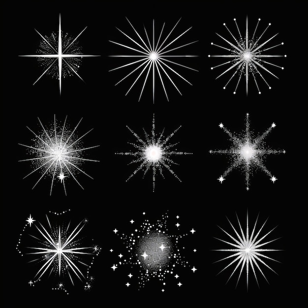 Zdjęcie ikony gwiazd kształt błyszczący symbol błyszczący element gwiazdotwórczy magiczne znaki nowoczesny odizolowany zestaw gwiazd bożego narodzenia