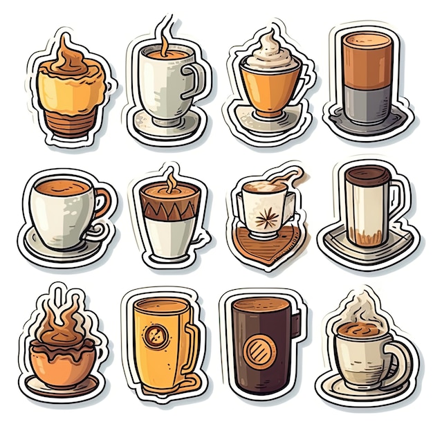 ikony kawy ustawione naklejki na białym tle