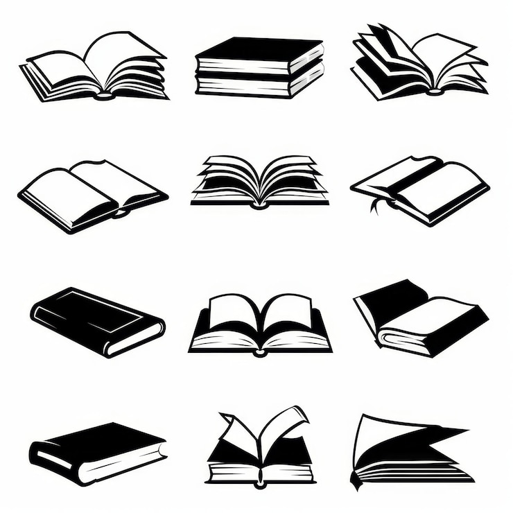 Zdjęcie ikony książek czarno-białe książka symbol edukacja piktogram minimalne logo księgarni