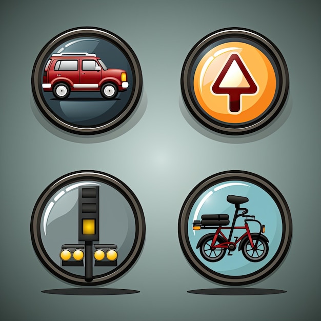 Zdjęcie ikony transportu ikony samochodu, roweru i światła drogowego oznaczające tematy transportowegenerowane za pomocą sztucznej inteligencji